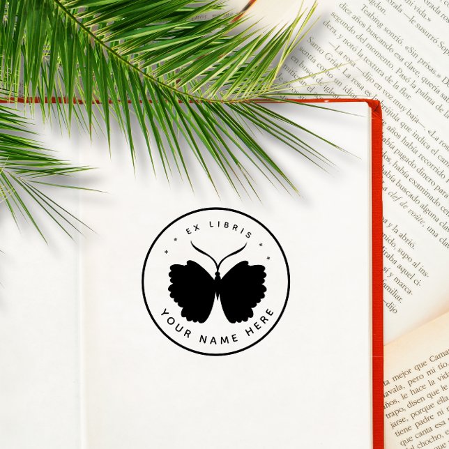 Carimbo ex libris circular de borboleta (Criador carregado)