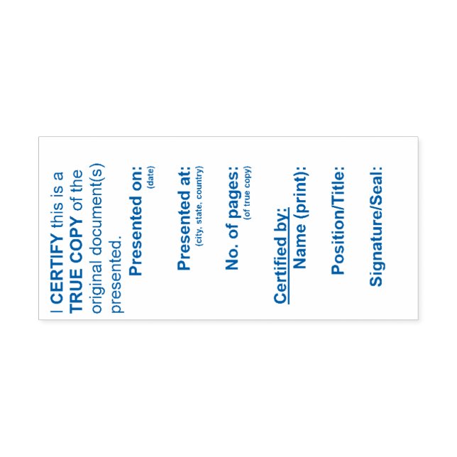 Carimbo True Copy (advogado e notário) - 2,9" x 1, (Design)