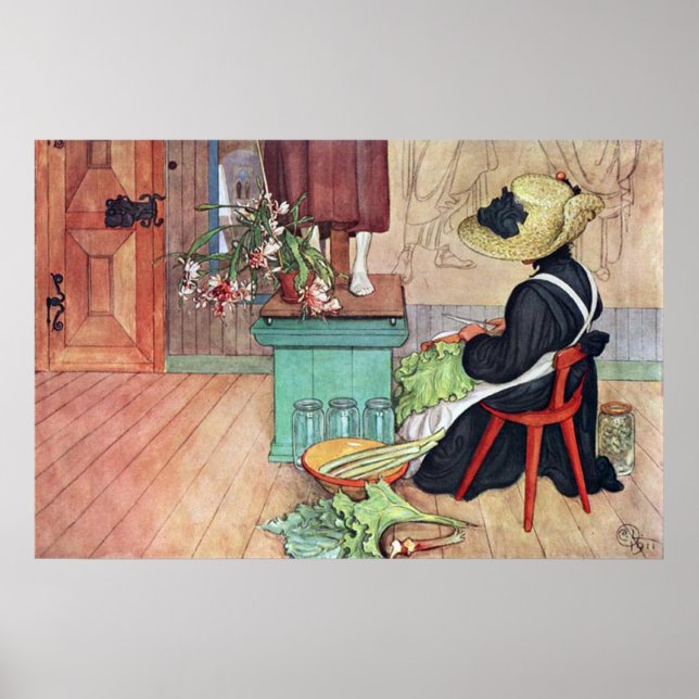 Carl Larsson Karin Peeling Rhubarb Fine Art Poster (Frente)