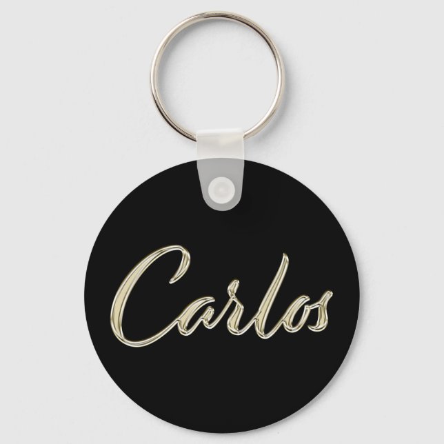 Carlos Name whitegold Button Porta-chaves (Frente)