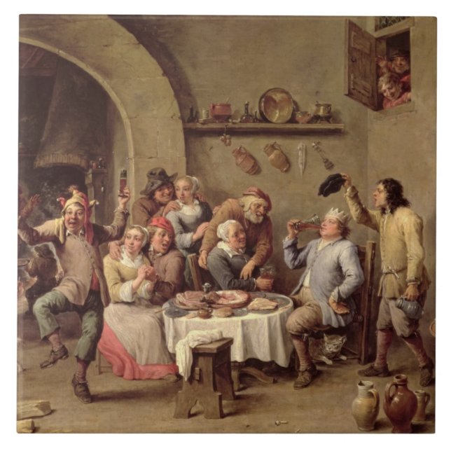 Carnaval: "Le Roi Boit", 1690 (óleo no cobre) (Frente)