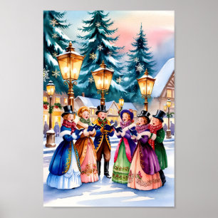 Carolers de Natal na Impressão de Arte da Parede d