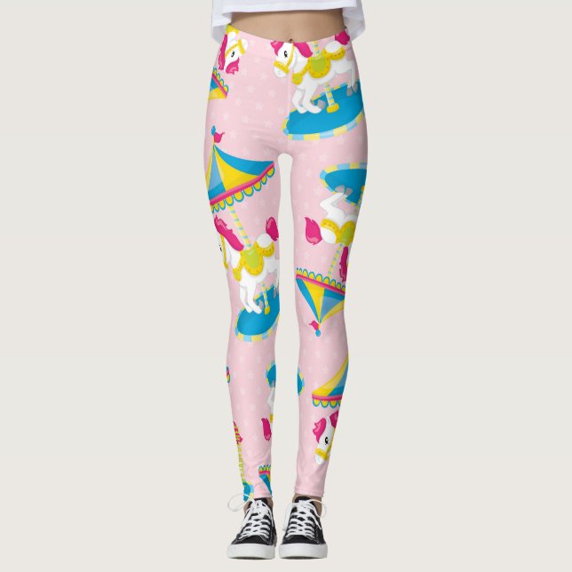 Carousel Dreams: Pink Pony & Pastel Leggings (Frente)