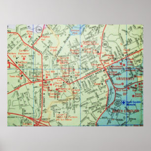 Carrboro e Chapel Hill, poster do mapa do vintage