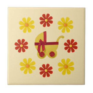 carrinho de bebê amarelo-primavera, flores amarela