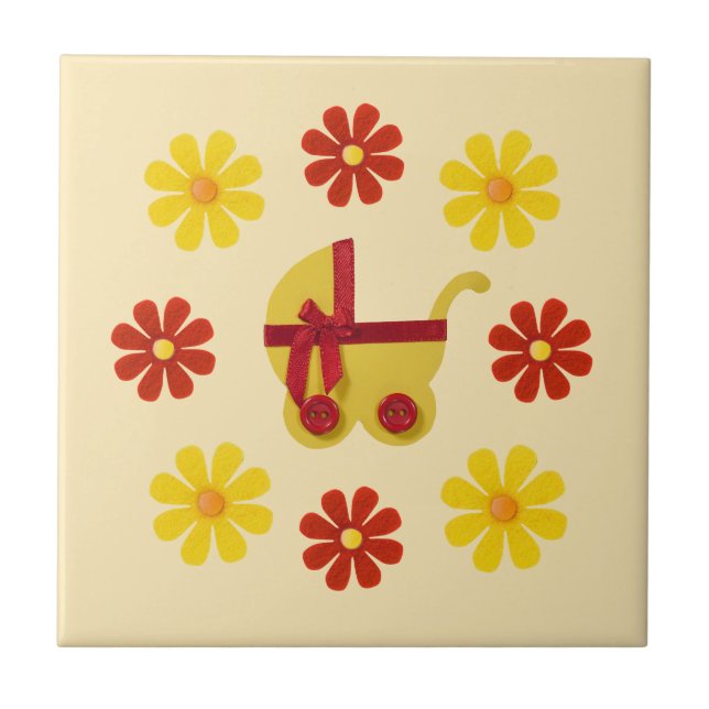 carrinho de bebê amarelo-primavera, flores amarela (Frente)