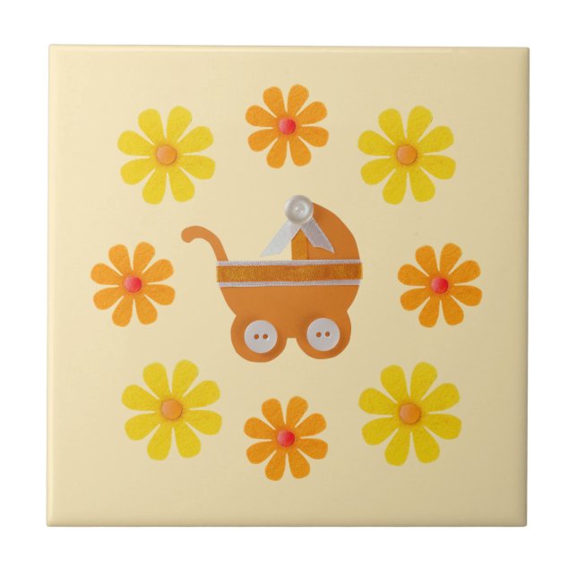 carrinho de bebê laranja primavera, amarelo, flore (Frente)