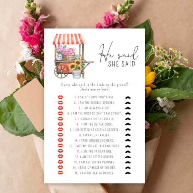 Carrinho de flores - Ele disse que ela disse jogo  (Criador carregado)