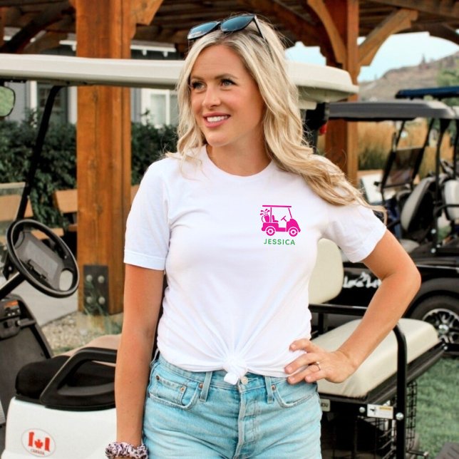 Carrinho de Golfe Personalizado Rosa (Pink Personalized Golf Cart Tri-Blend Shirt)