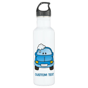 Carro azul com garrafa de água com bolhas