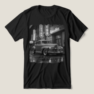 Carro Clássico dos Anos 1940 sob Luzes de Neon