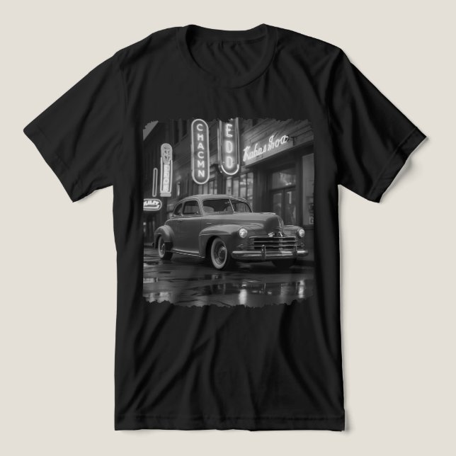 Carro Clássico dos Anos 1940 sob Luzes de Neon (Design frontal)