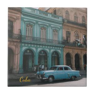 Carro Clássico Turquesa Antigo Havana Cuba Colonia