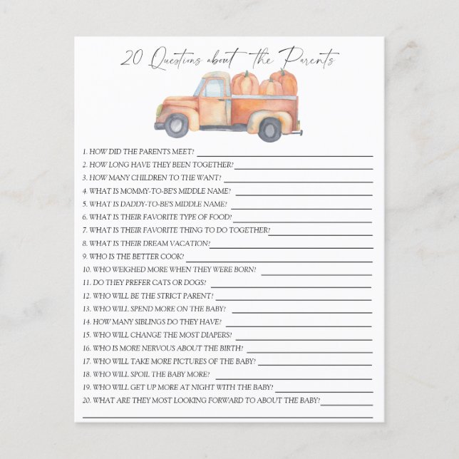 Carro de abóbora - 20 perguntas sobre os pais (Frente)