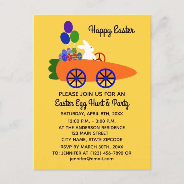 Carro de Cenoura Coelho da Páscoa #3 Convite Cartã (Frente)