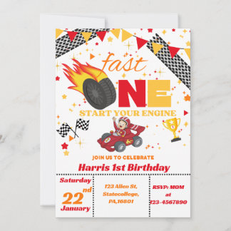 Carro de Corrida Primeiro Convite de Aniversário