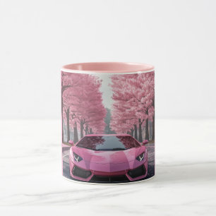 Carro Esportivo Rosa Caneca de Café Flor de Cereje