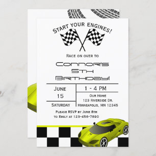 Carro Race Amarelo   Convite personalizado para An