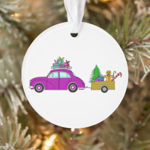 Carro Roxo com Ornamento de Presentes de Natal