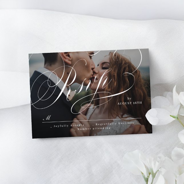 Carro RSVP de casamento de fotos clássicas da cali (Elegant classic calligraphy photo wedding RSVP car)
