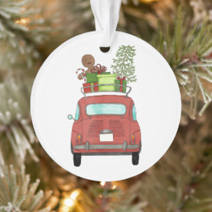 Carro vermelho com Ornamento de presentes de Natal
