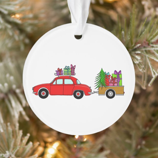Carro Vermelho com Ornamento de Presentes de Natal (Árvore)