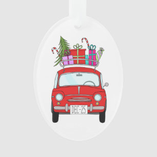 Carro Vermelho com Ornamento de Presentes de Natal