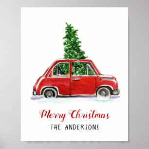 Carro Vermelho com Poster de árvore de Natal