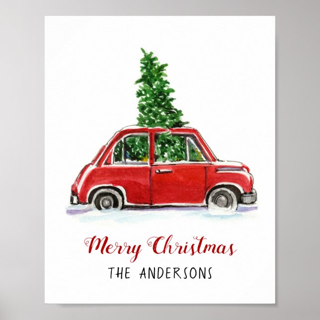 Carro Vermelho com Poster de árvore de Natal (Frente)