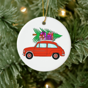 Carro Vermelho com presentes de Natal, ornamento c