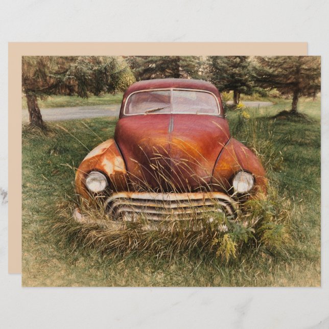 Carro vintage Antiquado Vermelho Antigo Desligamen (Frente/Verso)