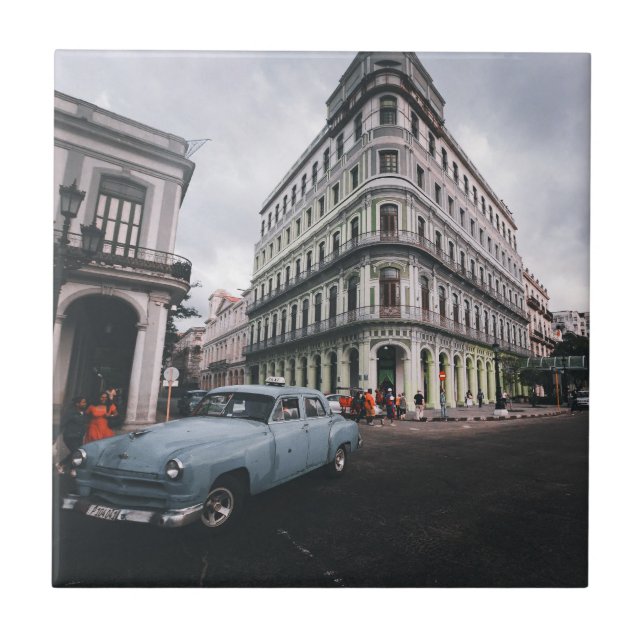 Carro vintage Clássico Azul Cityscape (Frente)