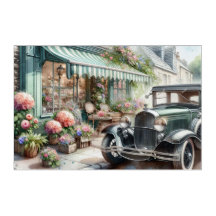 Carro vintage e Flor Encantador Compra Aquarela