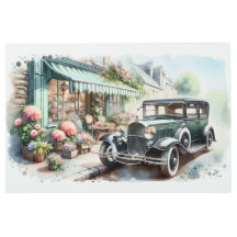 Carro vintage e Flor Encantador Compra Aquarela