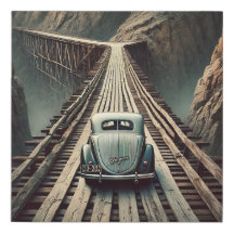 Carro vintage em uma ponte perigosa - Cinemático