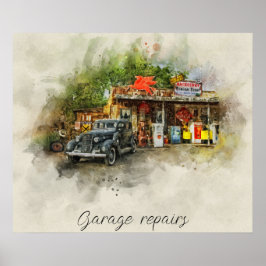 carro vintage fora da antiga poster de garagem