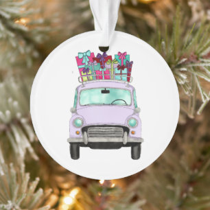 Carro Violeta com Ornamento de Presentes de Natal