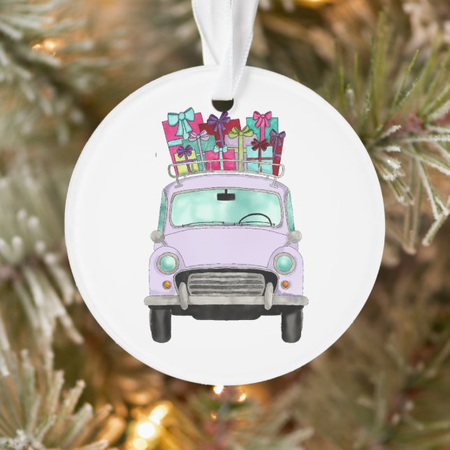 Carro Violeta com Ornamento de Presentes de Natal (Árvore)