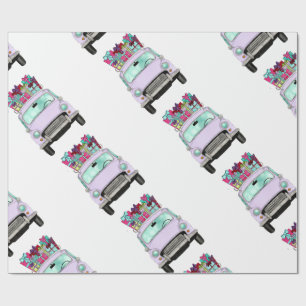 Carro Violeta com papel de embrulho para presentes