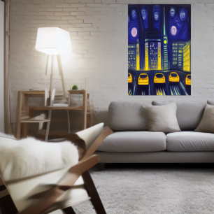 Carros amarelos na cidade   AI Art Poster