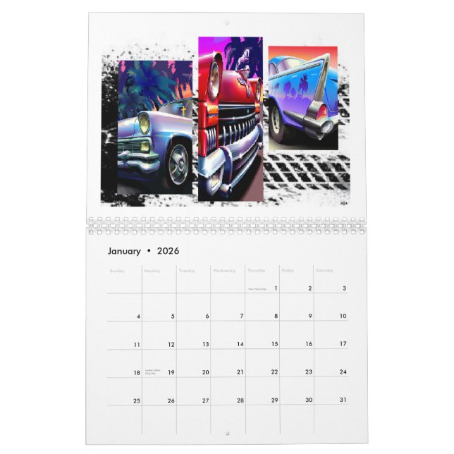 Carros clássicos feitos sob encomenda calendário (Jan 2026)
