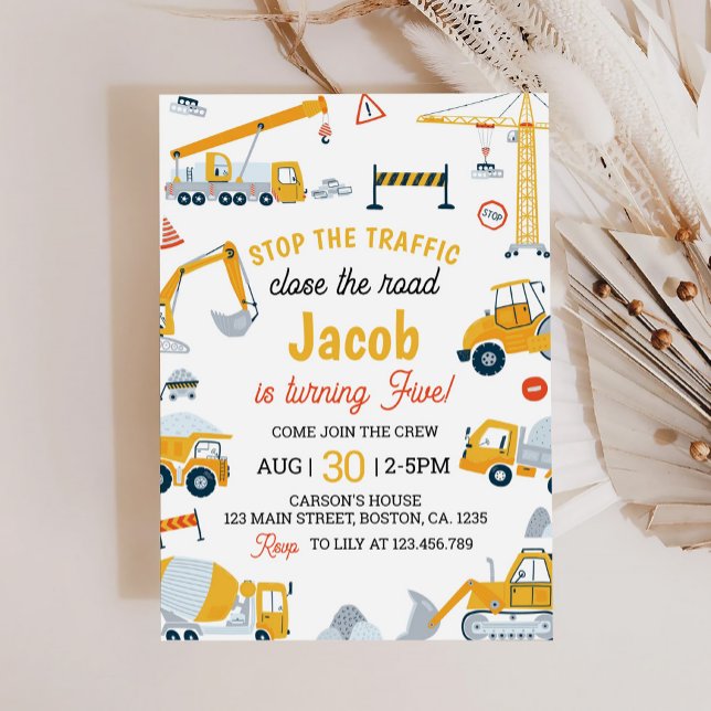 Carros de Construção Convite de Aniversário (Criador carregado)