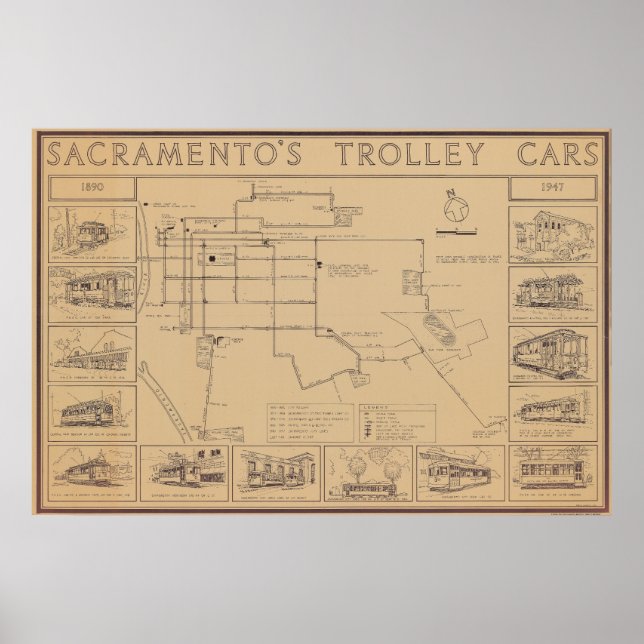 Carros de Trolley Sacramento 1890-1947 Poster (Frente)