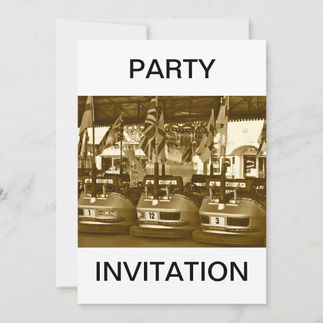 Carros Dodgem no Convite de festas Sepia (Frente)