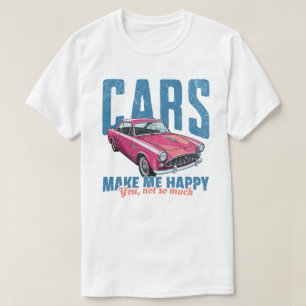 Carros Me Fazem Feliz Camisa Divertida Retro Rosa
