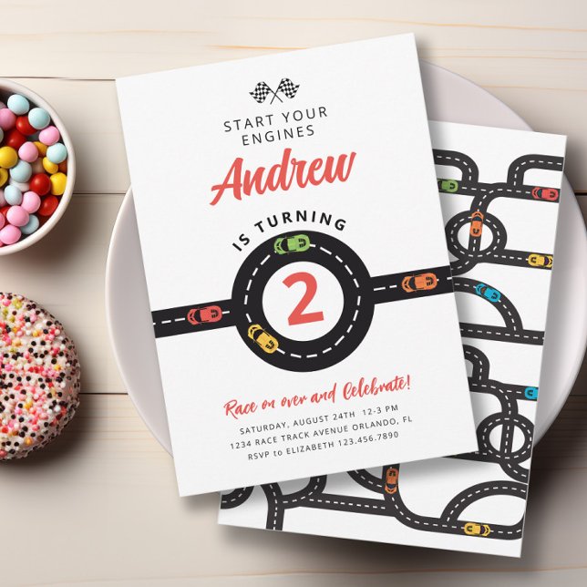 Carros Race Track Convite para segundos aniversári (Criador carregado)