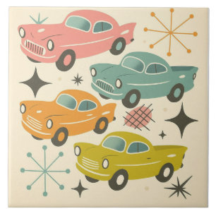 Carros Retro de Meados do Século Starburst Atômico