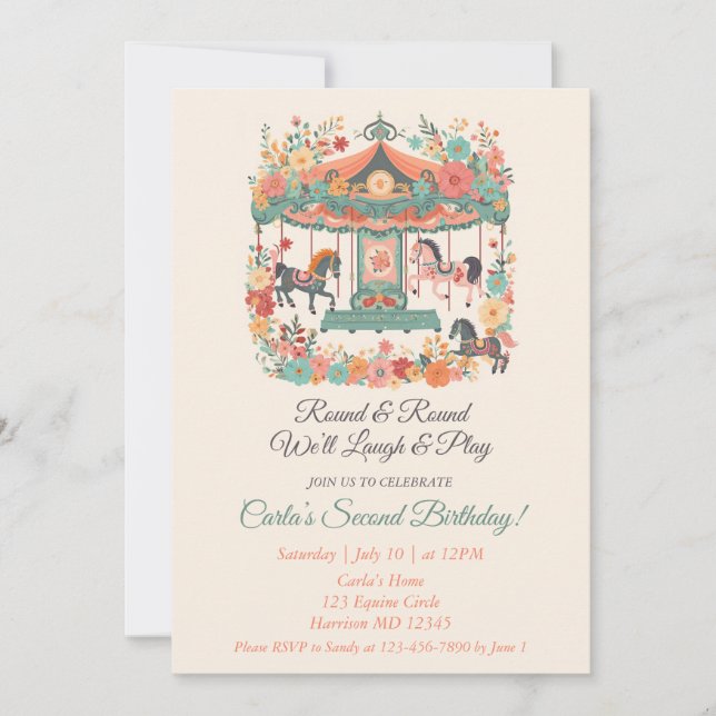 Carrossel Carnaval Segundo Convite de Aniversário (Frente)