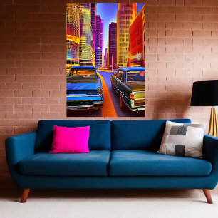 Cars in the city   AI Art  Poster