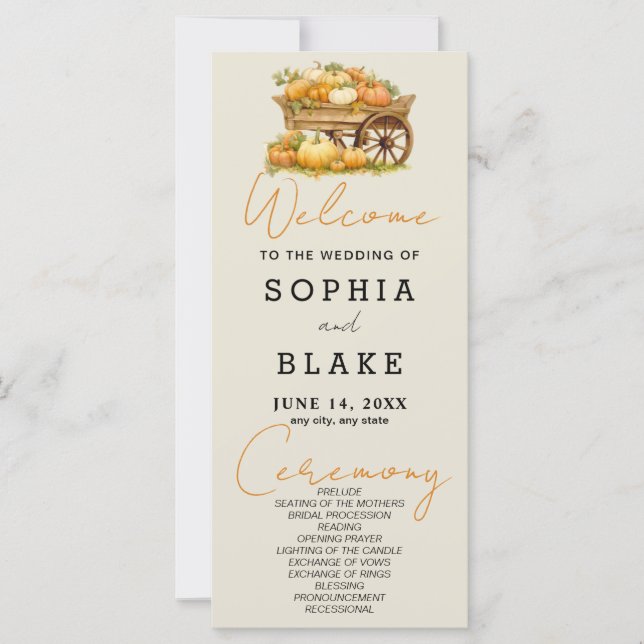 Cart of Pumpkins Fall Ash White Weding Program (Frente)